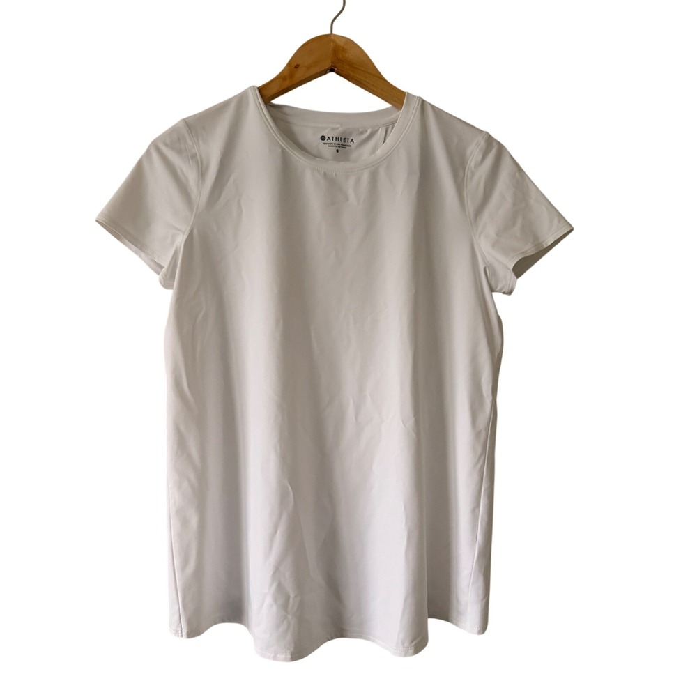 ATHLETA Womens White Short Sleeve Twist Back Active Top Size S